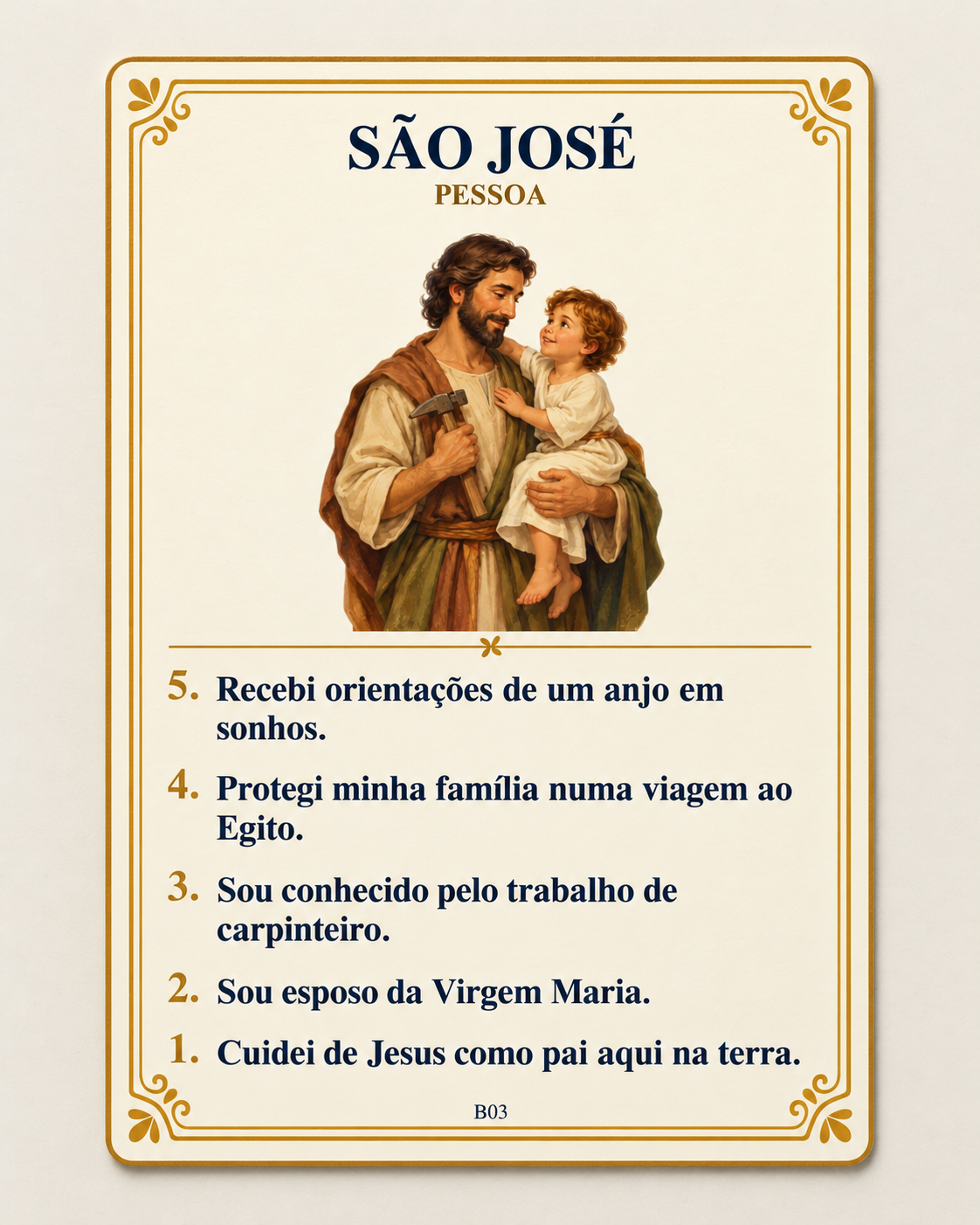 Carta de São José, categoria Pessoa, com cinco pistas numeradas de cinco a um.